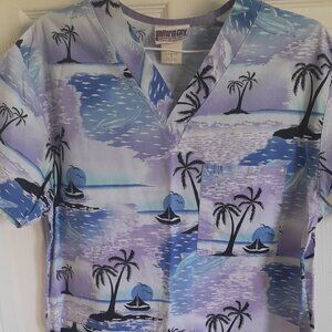 Uniform City Scrub Top with Sailboats sz S